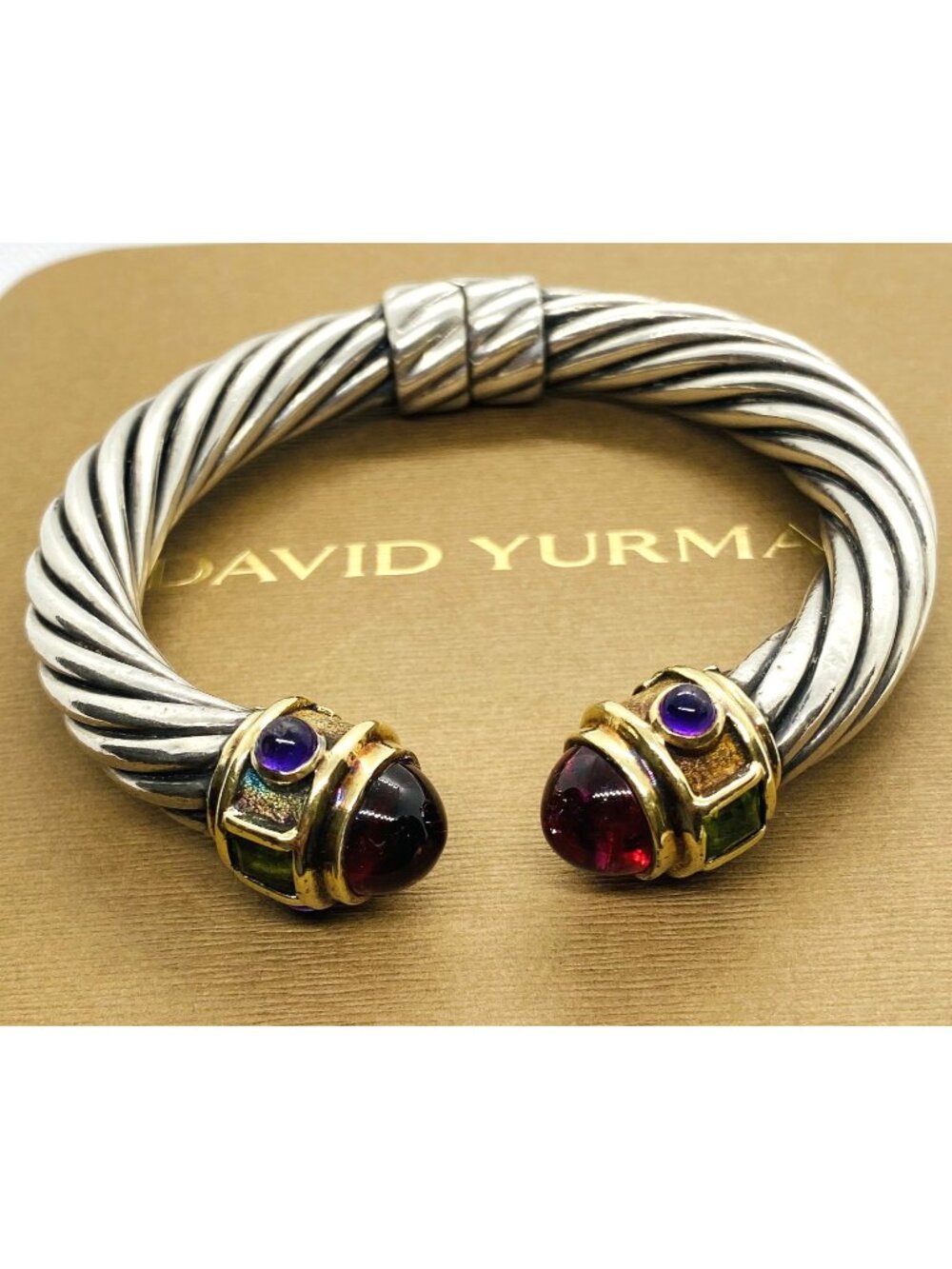 David Yurman Renaissance Sterling 925 14K Color Stones Cuff Bracelet 6"